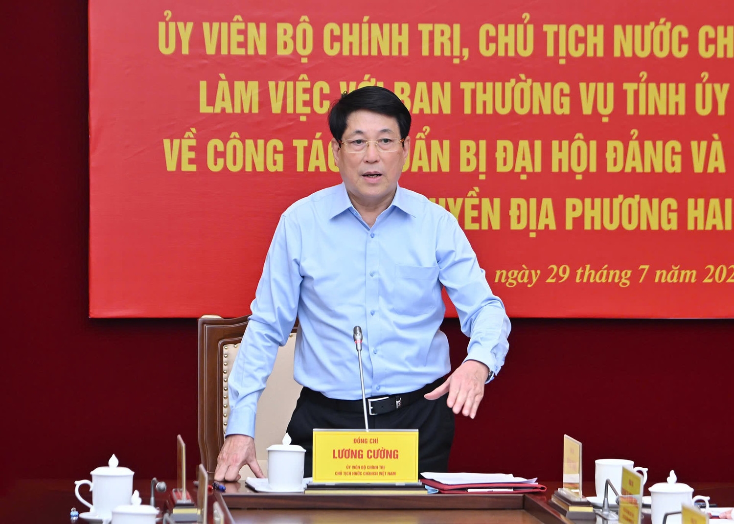 Chủ tịch nước Lương Cường phát biểu chỉ đạo tại buổi làm việc.