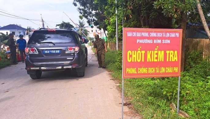Chốt kiểm dịch tả lợn châu Phi được lập tại phường Bỉm Sơn, tỉnh Thanh Hóa(ảnh PV)
