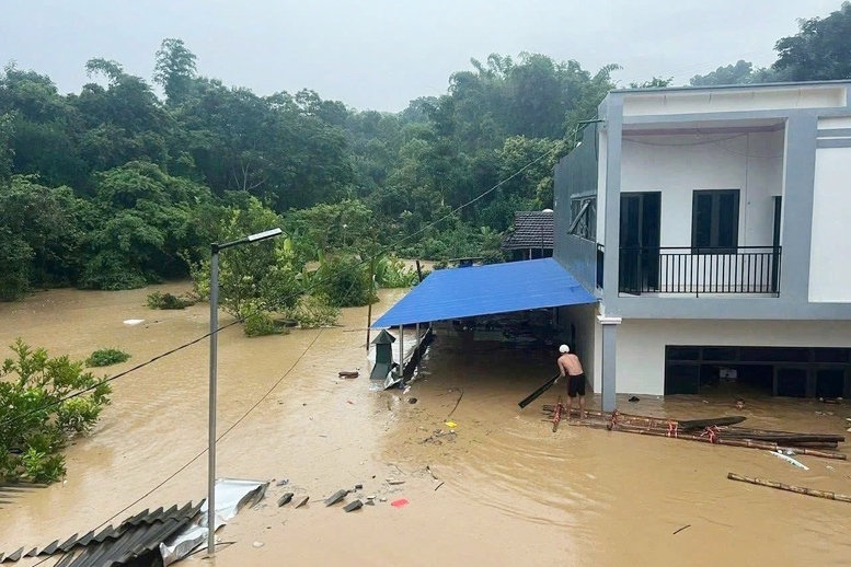 Mưa lớn gây ngập sâu tại các xã ở Điện Biên - Ảnh: An ninh Điện Biên