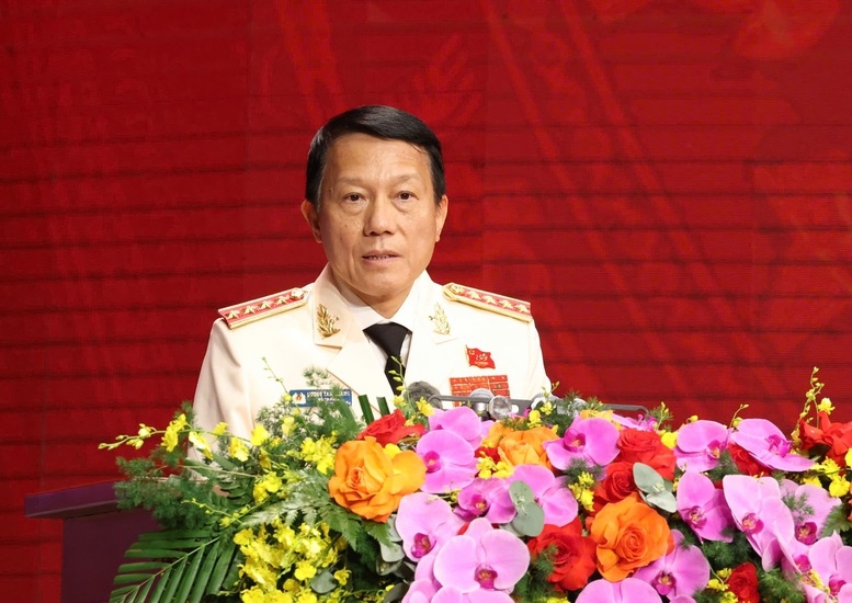 Đại tướng Lương Tam Quang, Bí thư Đảng ủy Công an Trung ương, Bộ trưởng Bộ Công an phát biểu tại buổi lễ - Ảnh: VGP/Nhật Bắc