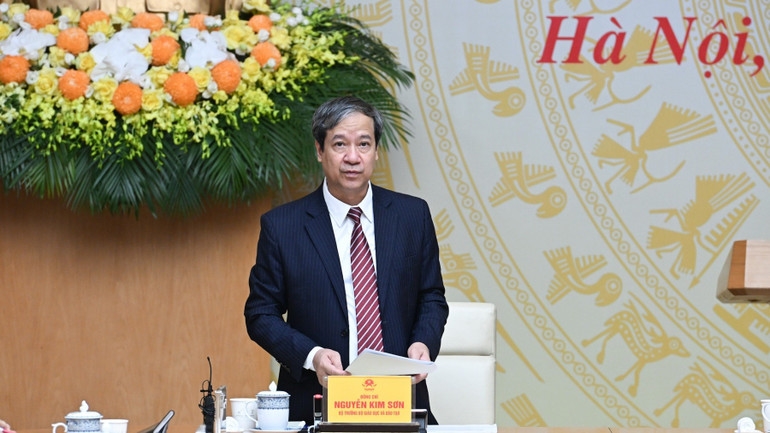 Bộ trưởng Giáo dục và Đào tạo Nguyễn Kim Sơn phát biểu ý kiến tại hội nghị. (Ảnh: Trần Hải)
