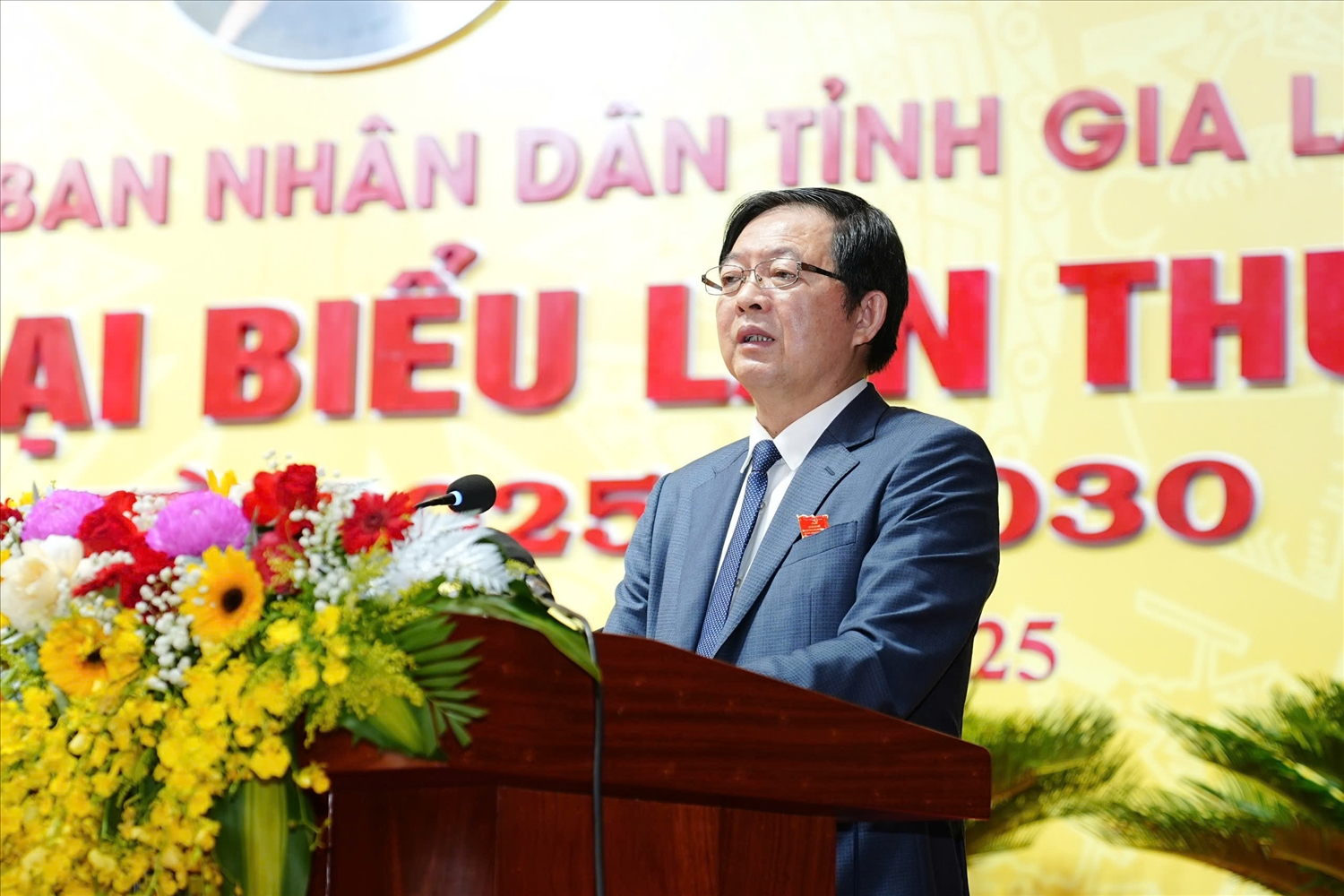 Ông Hồ Quốc Dũng, Ủy viên Trung ương Đảng, Bí thư Tỉnh ủy Gia Lai phát biểu tại Đại hội