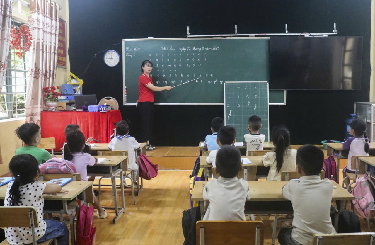 Chương trình tăng cường tiếng Việt cho học sinh DTTS giúp các em tăng khả năng nghe, nói, đọc, viết bằng tiếng Việt trước khi bước vào lớp 1 (ảnh Trọng Bảo)