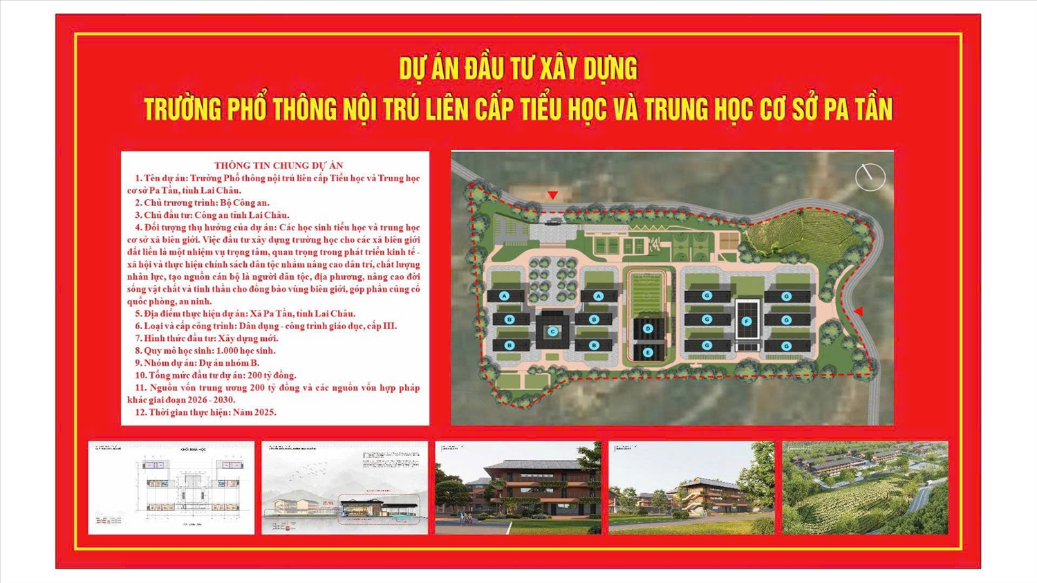 Thiết kế tổng thể Trường Phổ thông nội trú Tiểu học và Trung học cơ sở Pa Tần. (Ảnh Trọng Bảo)