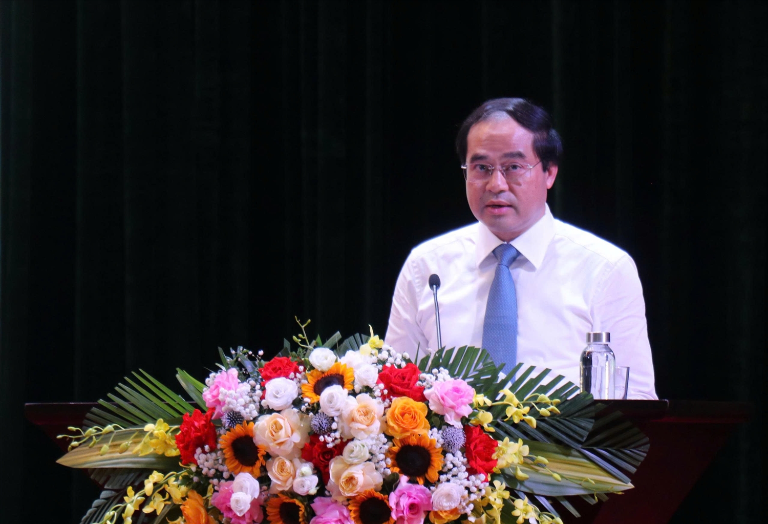 Bí thư tỉnh ủy Lào Cai Trịnh Xuân Trường phát biểu tại buổi gặp mặt (ảnh Trọng Bảo)