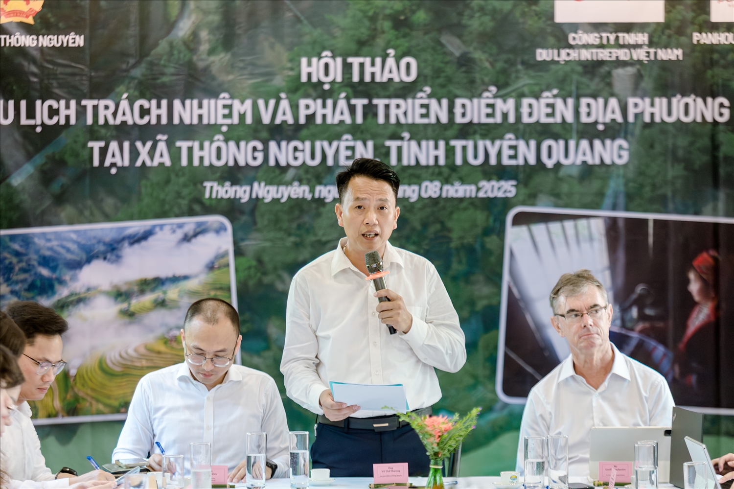 Ông Vũ Thế Phương – Chủ tịch UBND xã Thông Nguyên chia sẻ ý kiến tại Hội thảo và Lễ ký kết - Ảnh Vũ Mừng