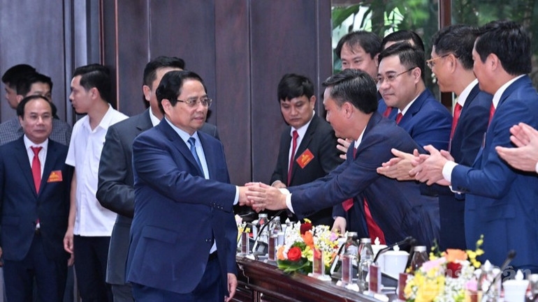 Bí thư Đảng ủy Chính phủ, Thủ tướng Chính phủ Phạm Minh Chính tới dự và chỉ đạo Đại hội đại biểu Đảng bộ Bộ Xây dựng lần thứ I, nhiệm kỳ 2025 - 2030. (Ảnh: Trần Hải) 