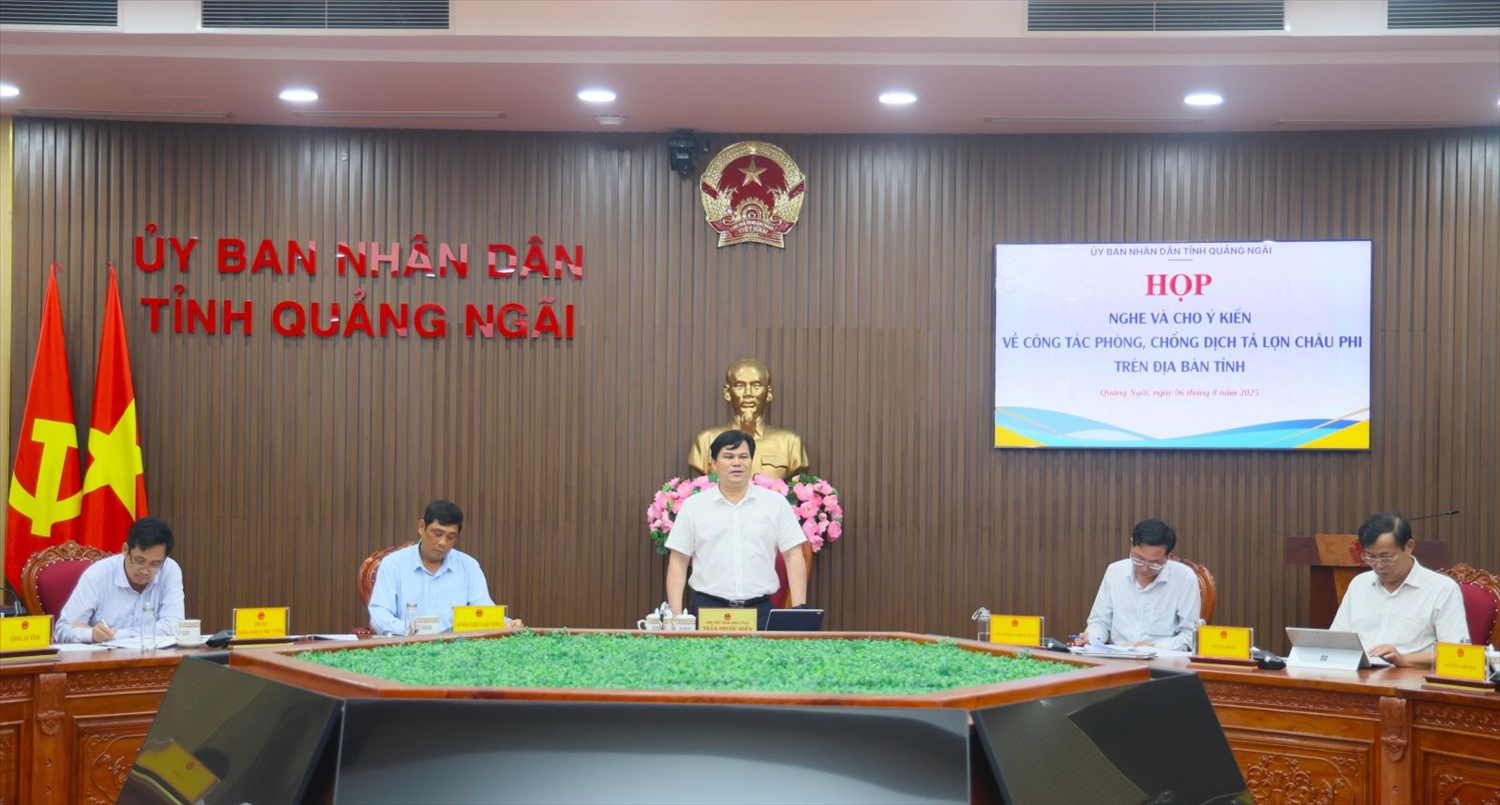 Quảng Ngãi họp bàn khống chế dịch tả lợn châu Phi. (Ảnh Báo Quảng Ngãi).