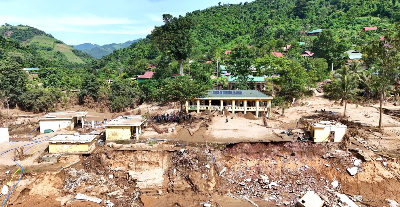 Điểm chính Trưởng Phổ thông Dân tộc bán trú Tiểu học Mỹ Lý 2 đã bị lũ phá tan hoang - Ảnh Thanh Hải