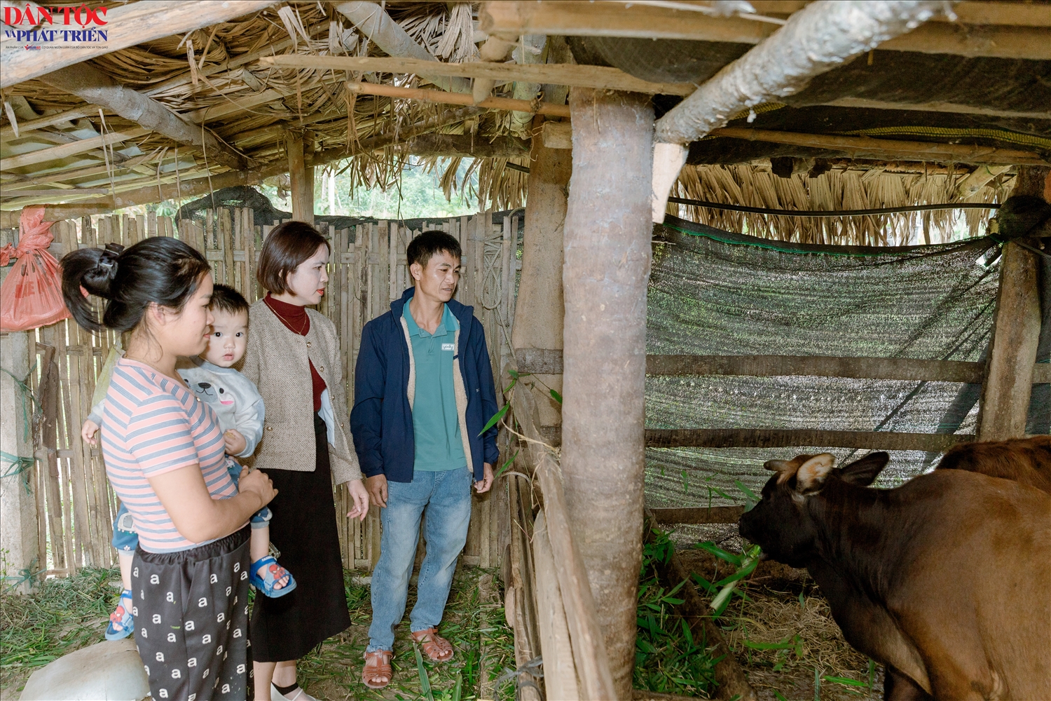 Cán bộ xã Việt Lâm thăm mô hình sinh kế của gia đình anh Lèng Seo Liên