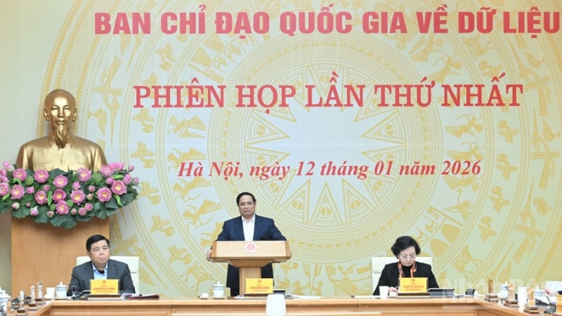 Thủ tướng Chính phủ Phạm Minh Chính chủ trì Phiên họp lần thứ nhất Ban Chỉ đạo quốc gia về dữ liệu. (Ảnh: Trần Hải) 