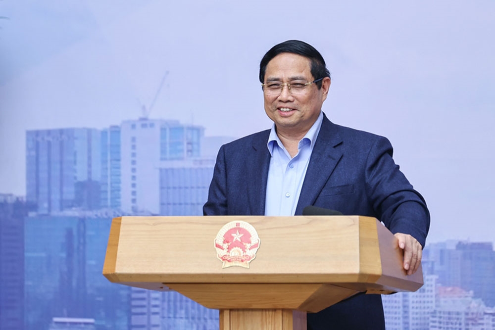 Thủ tướng Chính phủ Phạm Minh Chính nhấn mạnh, việc xây dựng Trung tâm Tài chính Quốc tế là việc mới, song với phương châm ""không cầu toàn, không nóng vội, không bỏ lỡ cơ hội", và "vừa làm, vừa rút kinh nghiệm, mở rộng dần" - Ảnh: VGP/Nhật Bắc