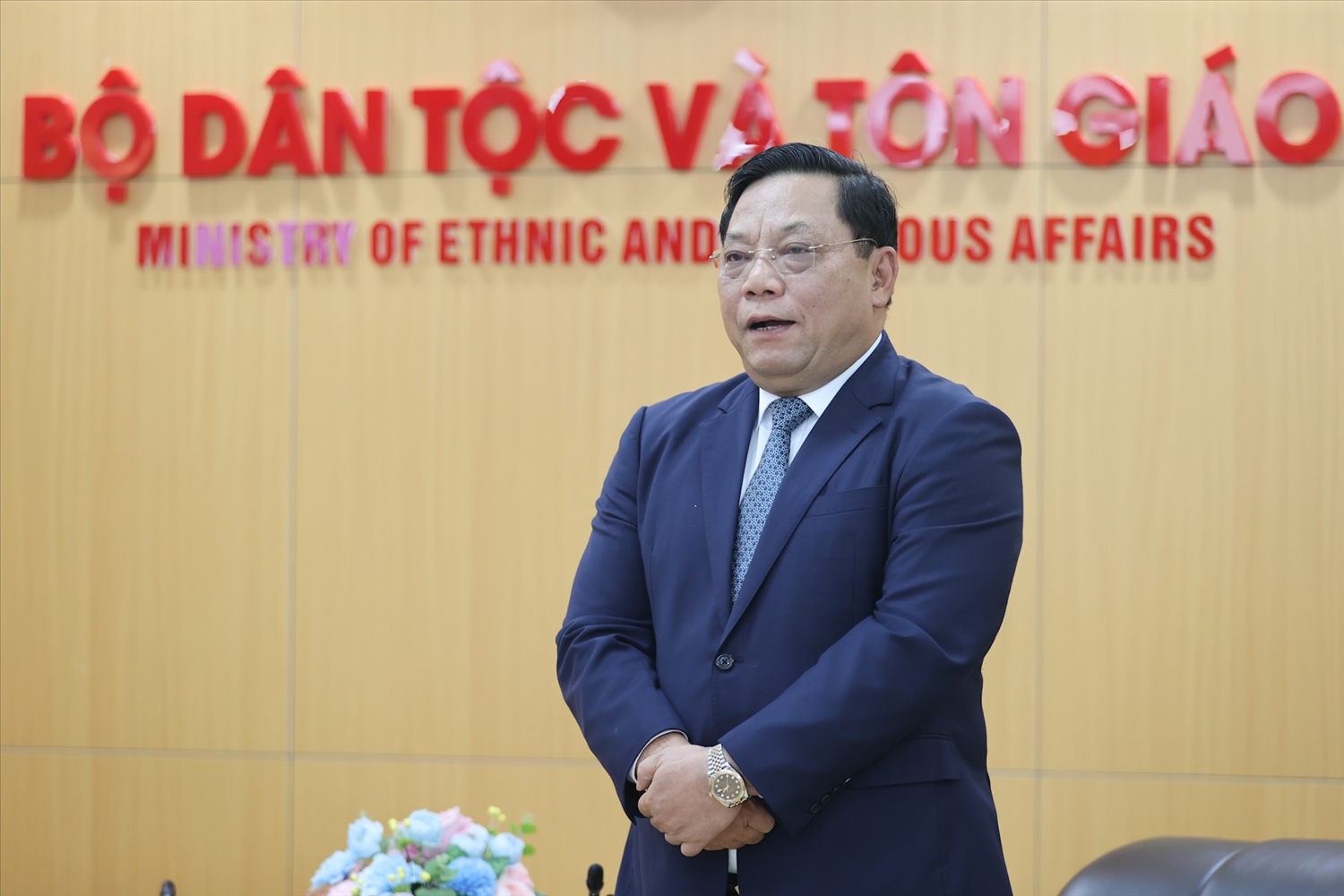 Thứ trưởng Bộ Dân tộc và Tôn giáo Nguyễn Hải Trung phát biểu tại buổi tiếp đoàn chức sắc các Hội thánh Cao Đài (Ảnh: Lê Anh Dũng)