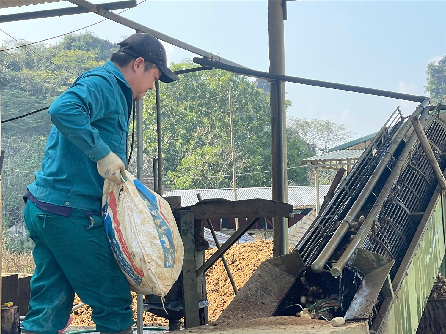 Người dân sơ chế nguyên liệu dong riềng để làm miến.