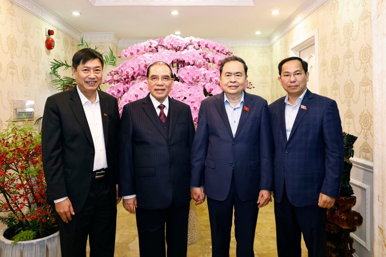 Chủ tịch Quốc hội Trần Thanh Mẫn thăm, chúc Tết nguyên Tổng Bí thư Nông Đức Mạnh. (Ảnh: Doãn Tấn/TTXVN)