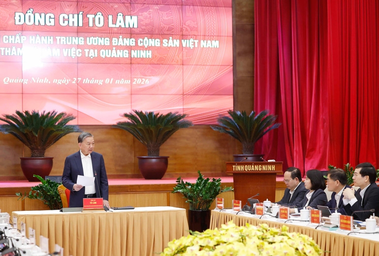 Tổng Bí thư Tô Lâm làm việc với Ban Chấp hành Đảng bộ tỉnh Quảng Ninh. (Ảnh: Thống Nhất/TTXVN)