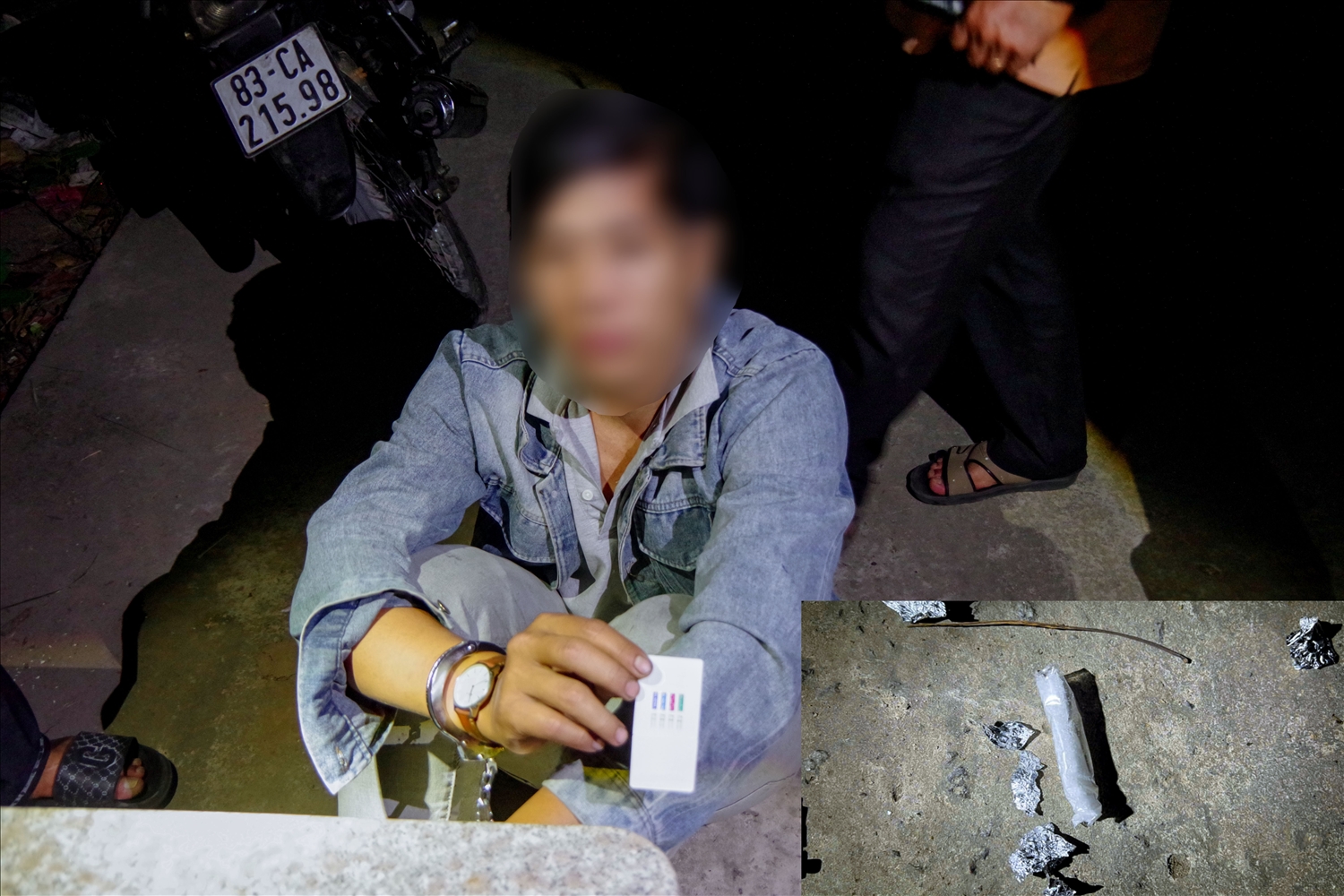 Đối tượng D.G cùng tang vật tại hiện trường