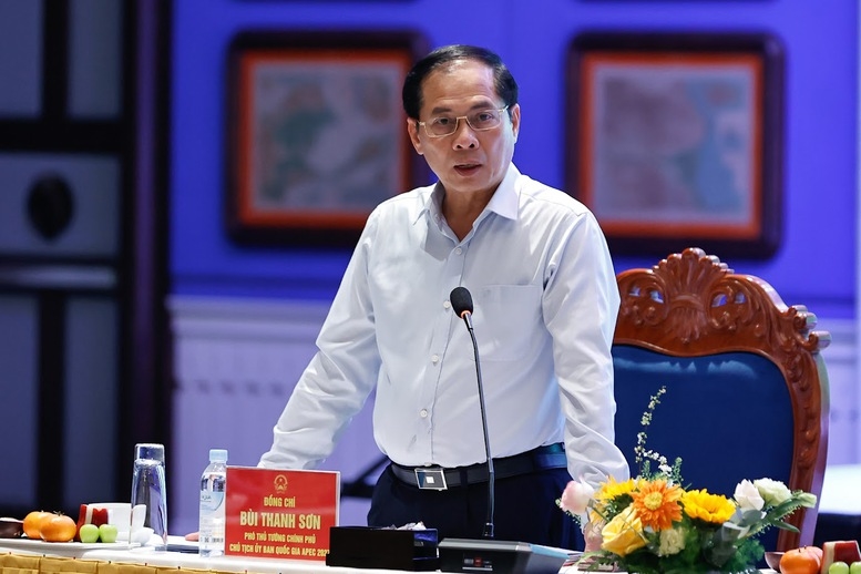 Chủ tịch Ủy ban APEC, Phó Thủ tướng Bùi Thanh Sơn phát biểu tại Phiên họp - Ảnh: VGP/Nhật Bắc