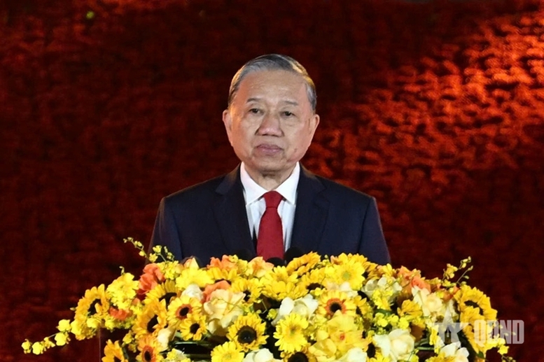 Tổng Bí thư Tô Lâm phát biểu tại chương trình - Ảnh: QĐND