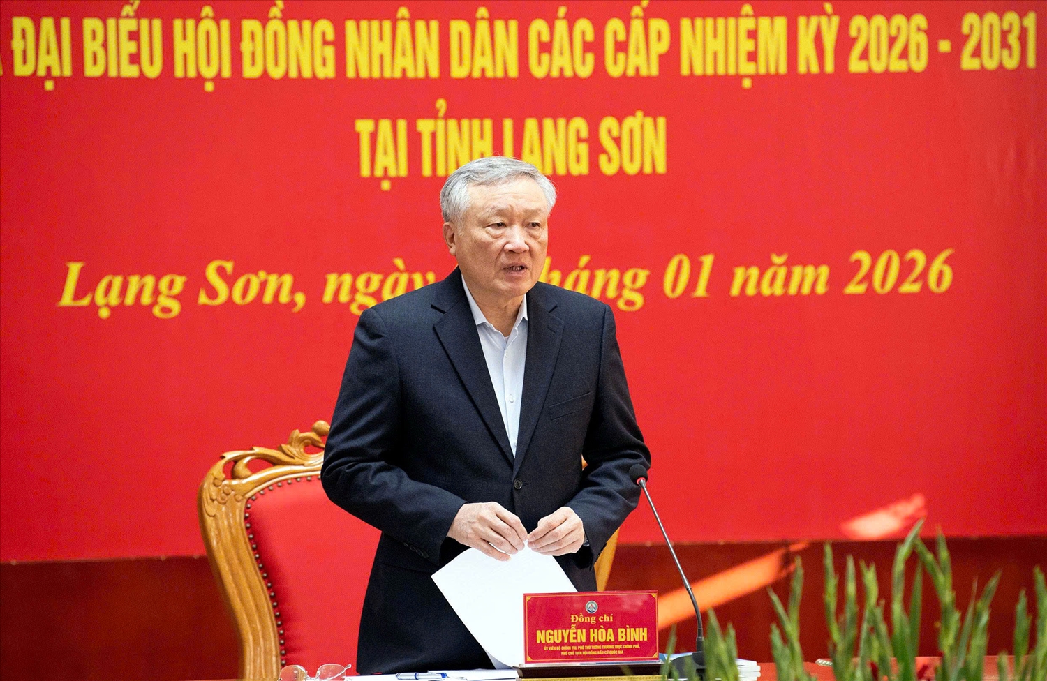 Phó Thủ tướng Thường trực Chính phủ Nguyễn Hoà Bình phát biểu tại buổi làm việc