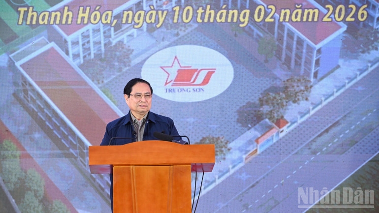 Thủ tướng Chính phủ Phạm Minh Chính phát biểu ý kiến tại Lễ khởi công. (Ảnh: Trần Hải) 