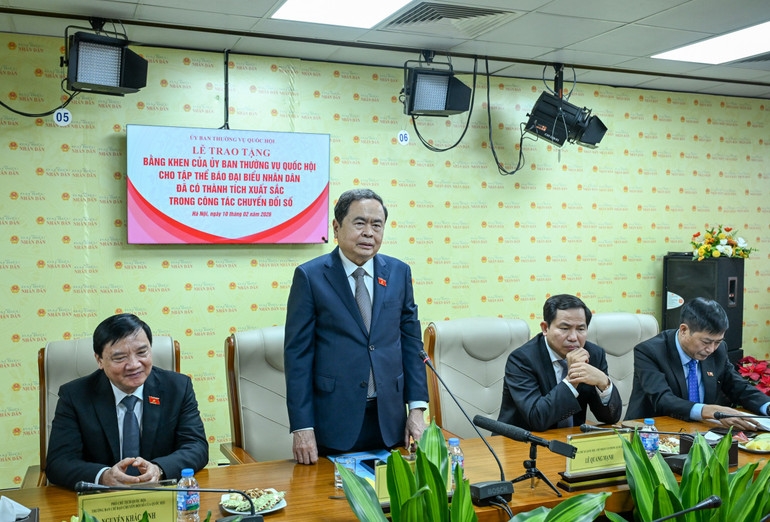 Chủ tịch Quốc hội Trần Thanh Mẫn phát biểu tại buổi lễ. (Ảnh: DUY LINH)