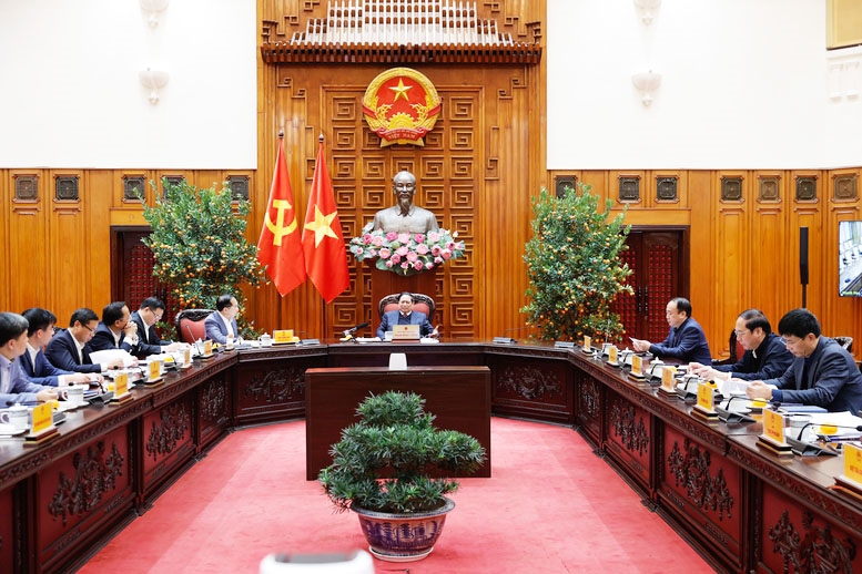 Thủ tướng Phạm Minh Chính, Trưởng Ban Chỉ đạo xây dựng nhà máy điện hạt nhân chủ trì Phiên họp lần thứ năm của Ban Chỉ đạo - Ảnh: VGP/Nhật Bắc