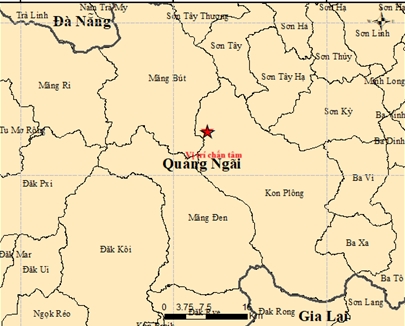 Tâm chấn trận động đất tại khu vực xã Kon Plông