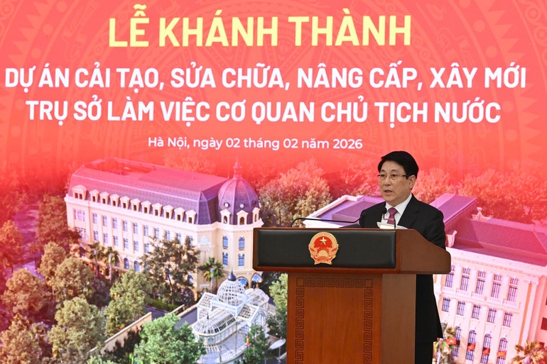Chủ tịch nước Lương Cường phát biểu tại Lễ khánh thành. (Ảnh: Thủy Nguyên) 