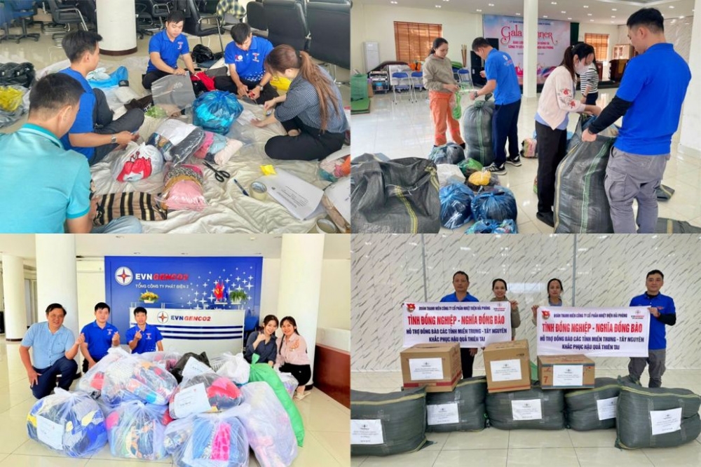 Lực lượng đoàn viên thanh niên phân loại quần áo và đóng gói cẩn thận trước khi vận chuyển về điểm tập kết. Ảnh: TL