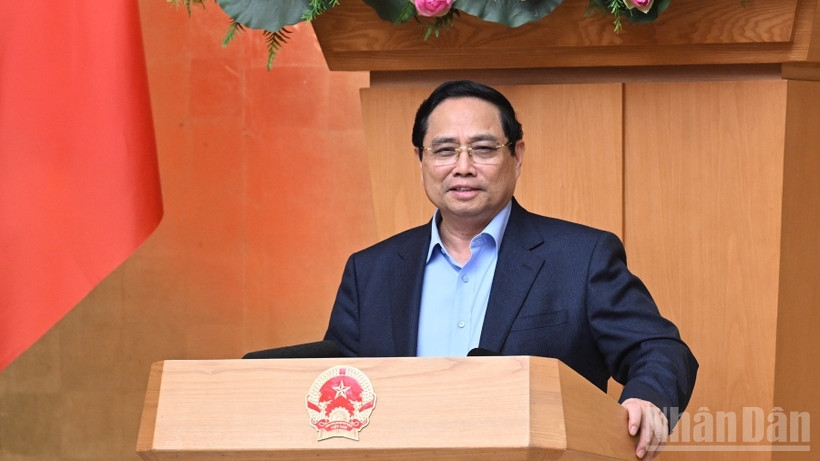 Thủ tướng Chính phủ Phạm Minh Chính phát biểu ý kiến kết luận cuộc họp. (Ảnh: TRẦN HẢI)