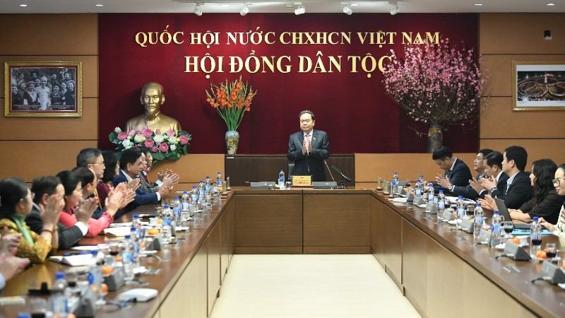Chủ tịch Quốc hội Trần Thanh Mẫn chủ trì làm việc với Hội đồng Dân tộc của Quốc hội. (Ảnh: DUY LINH)