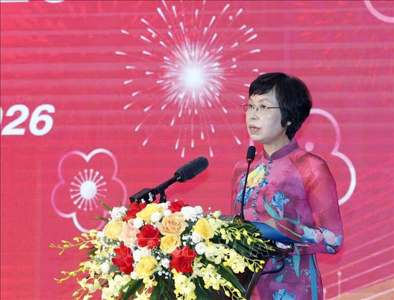 Tổng Giám đốc Vũ Việt Trang báo cáo kết quả thực hiện nhiệm vụ của TTXVN - Ảnh: TTXVN