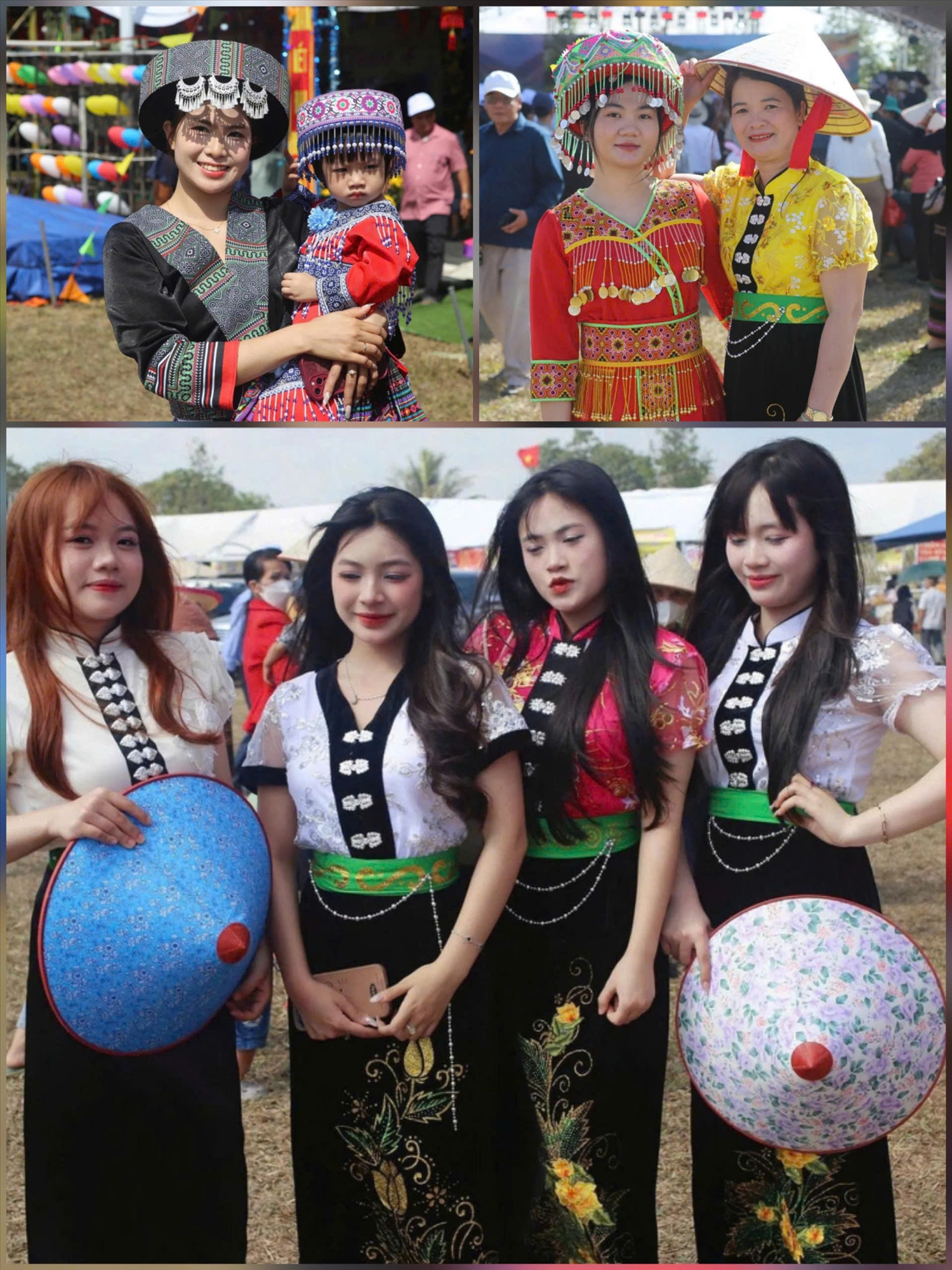 Nhiều chị em diện trang phục truyền thống rực rỡ tại Lễ hội Văn hóa dân gian Việt Bắc ở xã Ea Ning, thu hút nhiều ánh nhìn từ bạn bè, du khách. Ảnh: PHẠM HẢI