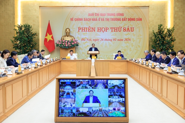 Thủ tướng Chính phủ Phạm Minh Chính, Trưởng Ban Chỉ đạo Trung ương về chính sách nhà ở và thị trường bất động sản, chủ trì Phiên họp thứ 6 của Ban Chỉ đạo - Ảnh: VGP/Nhật Bắc