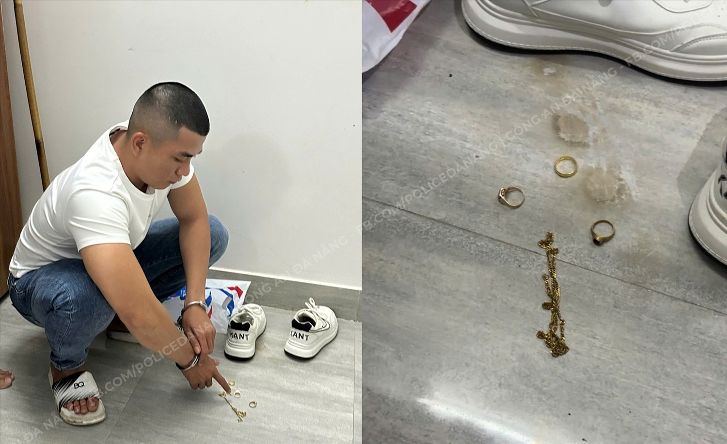 Toàn cùng tang vật trong vụ án. (Ảnh Công an cung cấp)