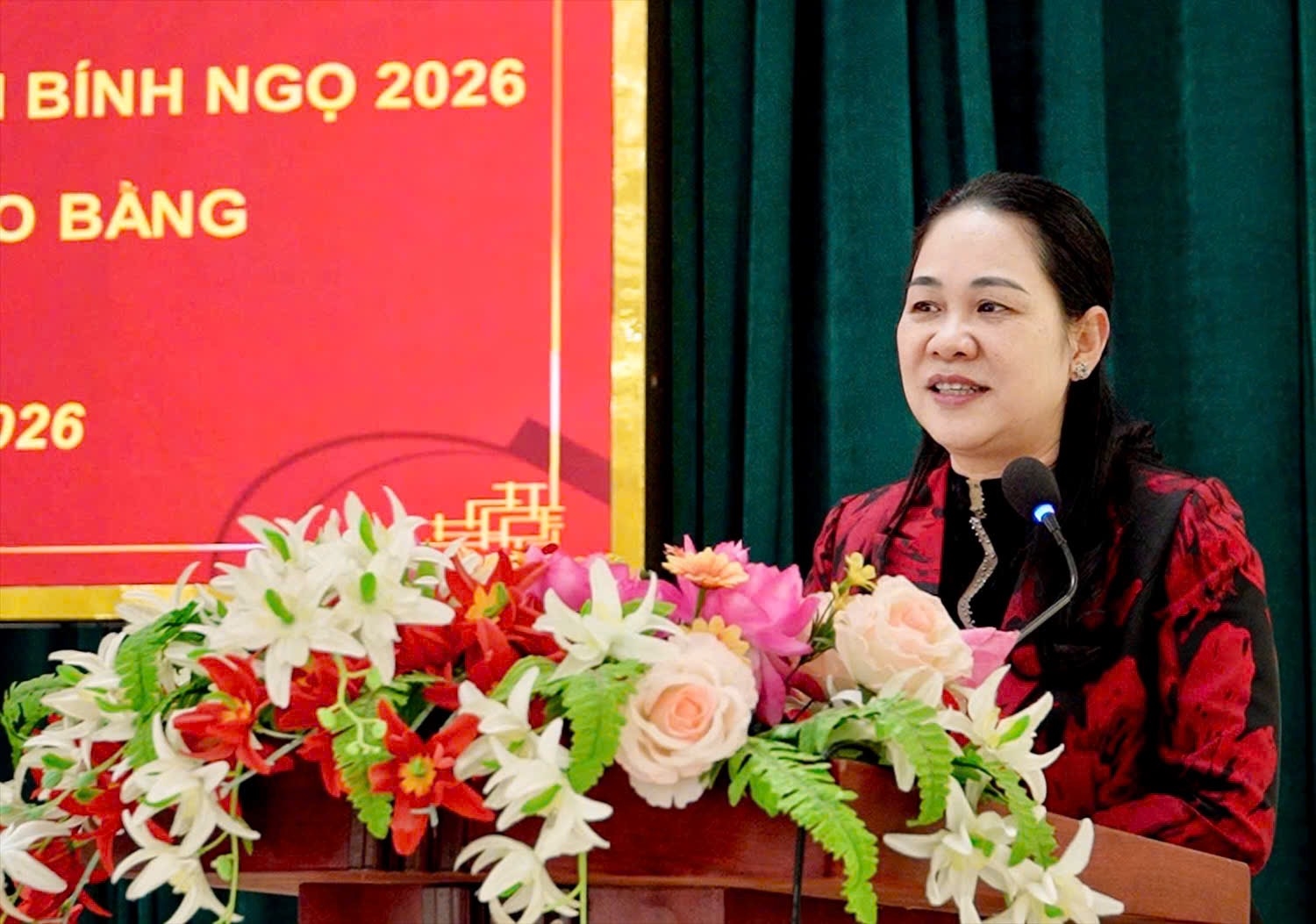 Thứ trưởng Nông Thị Hà phát biểu tại buổi thăm và chúc Tết tại xã Đàm Thuỷ, tỉnh Cao Bằng