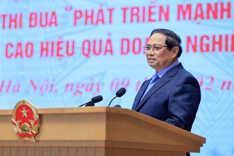 Để ""toàn dân đồng lòng quyết tâm, doanh nghiệp tiên phong hành động, thi đua thực chất, hiệu quả, thực hiện thắng lợi Nghị quyết Đại hội XIV của Đảng đã đề ra", Thủ tướng đề nghị các cấp, các ngành, các địa phương, mỗi cán bộ, đảng viên thực hiện "3 đột phá" - Ảnh: VGP/Nhật Bắc