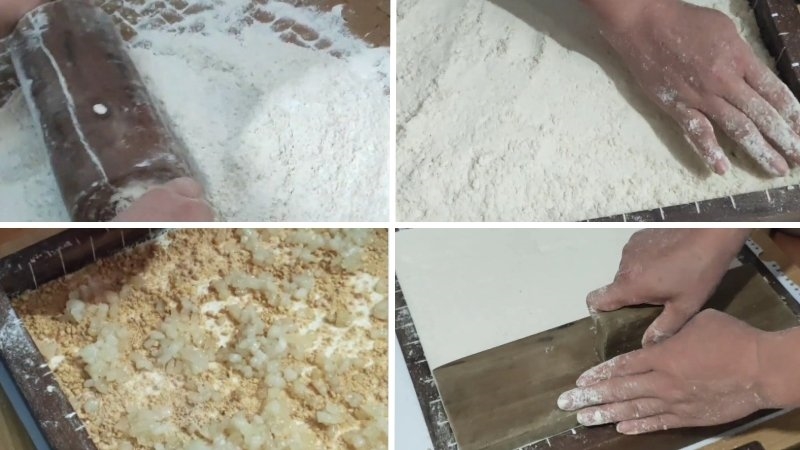 Trộn bột và ép khuôn để tạo thành chiếc bánh khảo