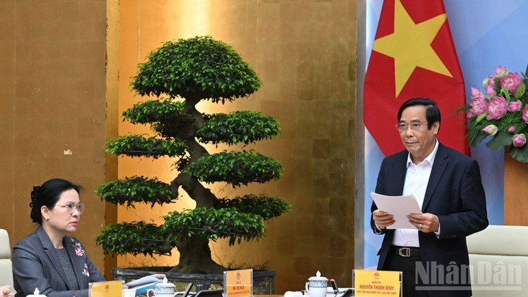 Chủ tịch Hội Người cao tuổi Việt Nam Nguyễn Thanh Bình phát biểu ý kiến tại hội nghị. (Ảnh: TRẦN HẢI) 