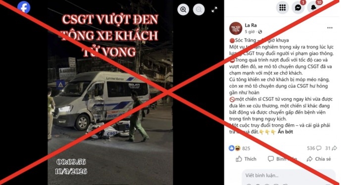 Thông tin "xe Cảnh sát giao thông gây tai nạn" sai sự thật được các tài khoản lan truyền trên Facebook