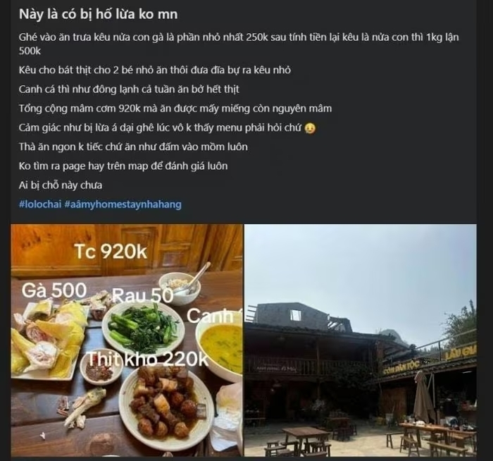 Du khách tố bị chặt chém khi ăn tại homestay A Mẩy - Tuyên Quang, ảnh chụp màn hình