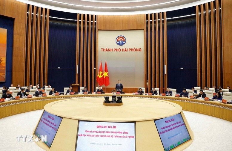 Tổng Bí thư Tô Lâm chủ trì cuộc làm việc với Ban Chấp hành Đảng bộ Thành phố Hải Phòng - Ảnh: TTXVN