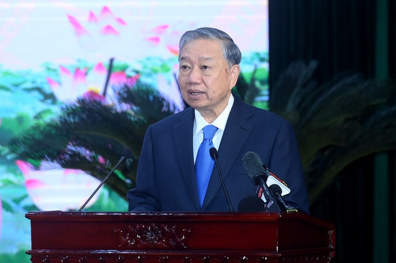 Tổng Bí thư Tô Lâm phát biểu tại cuộc làm việc. (Ảnh: ĐĂNG KHOA)