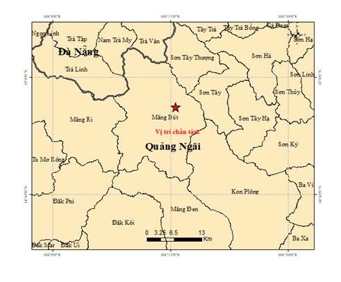 Vị trí tâm chấn trận động đất vào lúc 12 giờ 12 phút 46 giây chiều ngày 17/3