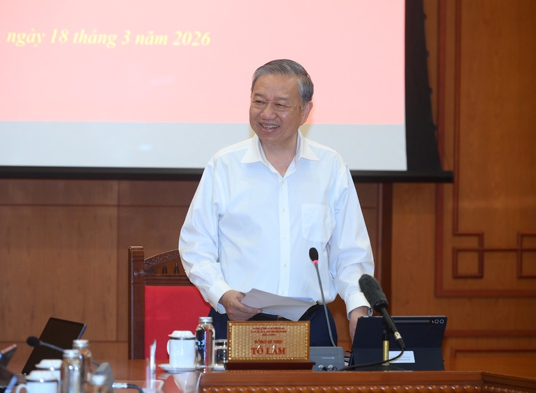 Tổng Bí thư Tô Lâm phát biểu tại phiên họp chuyên đề về công nghệ chiến lược. (Ảnh: ĐĂNG KHOA) 