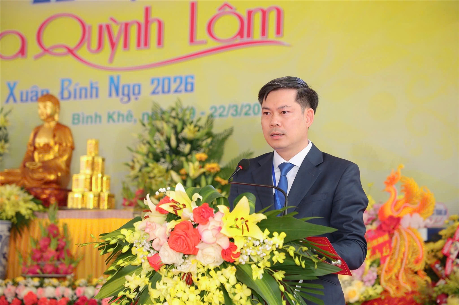 Phó Chủ tịch UBND phường Bình Khê Nguyễn Đình Thắng phát biểu tại lễ khai mạc