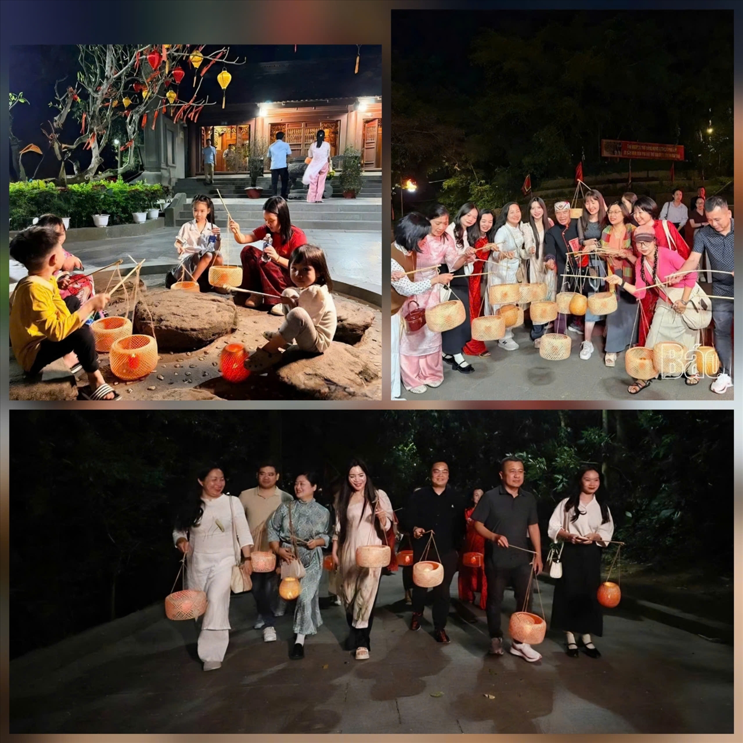 Du khách hào hứng tham gia tour đêm với những chiếc đèn lồng. Ảnh: Báo Phú Thọ