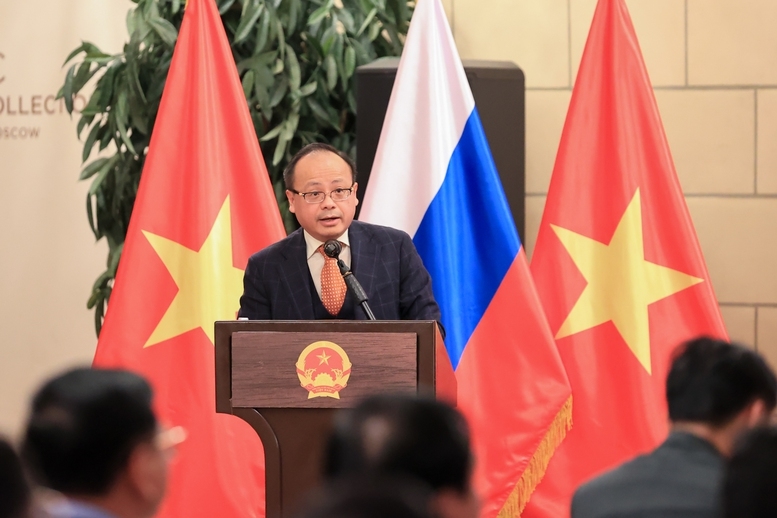 Chủ tịch Liên hiệp Các tổ chức người Việt Nam tại Liên bang Nga Đỗ Xuân Hoàng phát biểu - Ảnh: VGP/Nhật Bắc