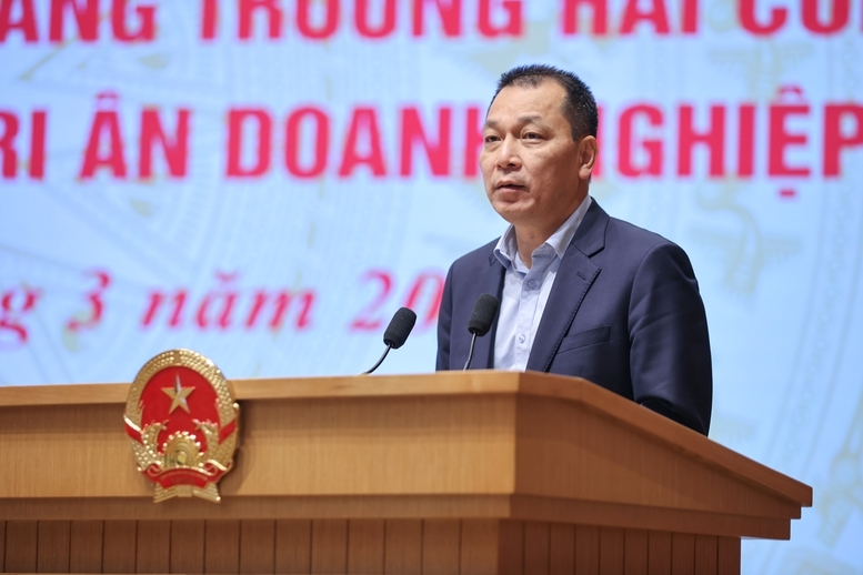 Ông Đặng Hoàng An, Chủ tịch HĐTV Tập đoàn Điện lực Việt Nam (EVN) phát biểu tại Hội nghị - Ảnh VGP/Nhật Bắc